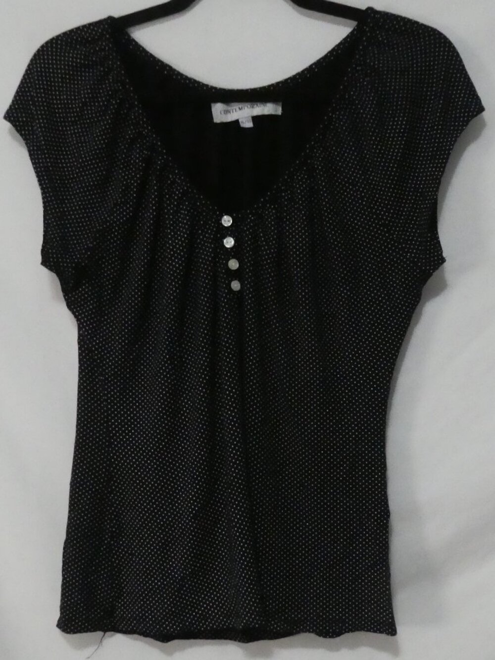 CONTEMPORAINE By Simons Black Polka Dot Cap Sleeve Blouse - XL extra large